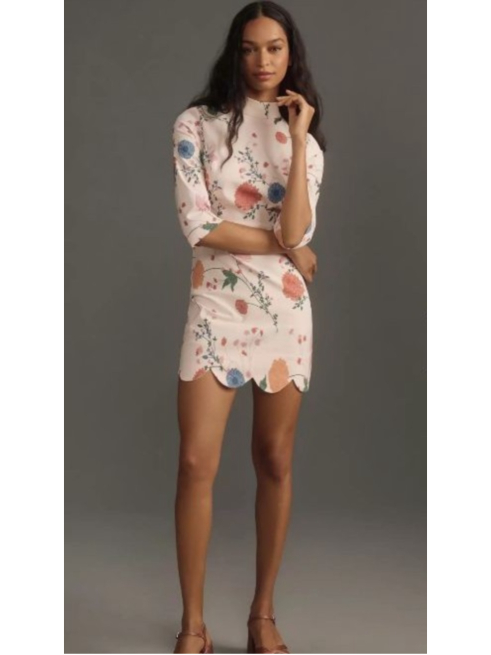 Maeve by Anthropologie Mock-Neck Stretch Shift Scallop Mini Dress XS 2 - Picture 2 of 8